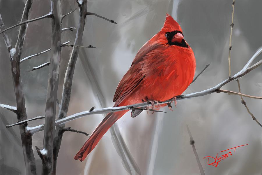 Winter Cardinal Video Painting Digital Art by David Luebbert