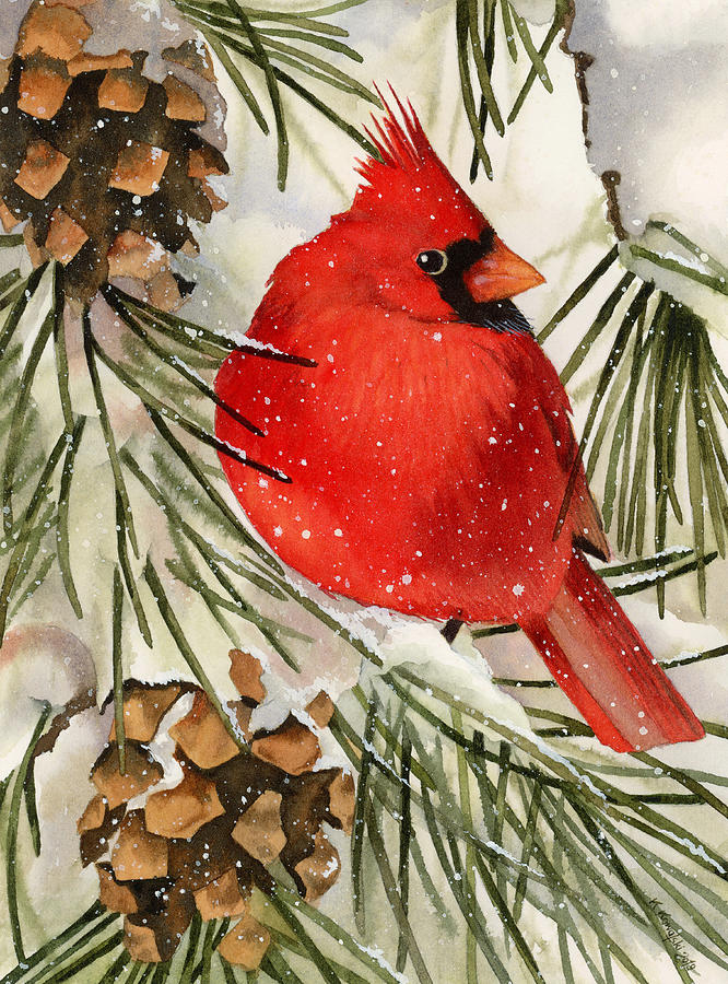 Winter Cardinal Painting by Espero Art