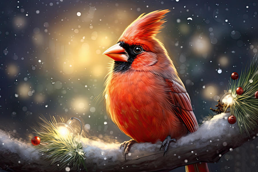 Winter Cardinal Painting by Lourry Legarde