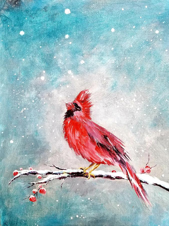 Winter Cardinal Painting by Roseanne Schellenberger