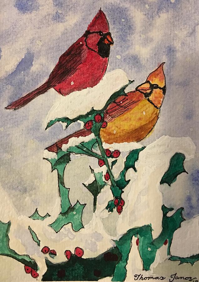 Winter Cardinals Painting by Thomas Janos