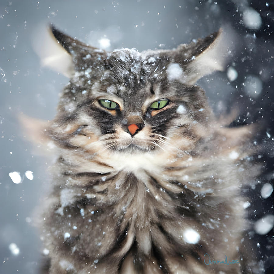Winter Cat in The Snow Digital Art by Annalisa Rivera-Franz