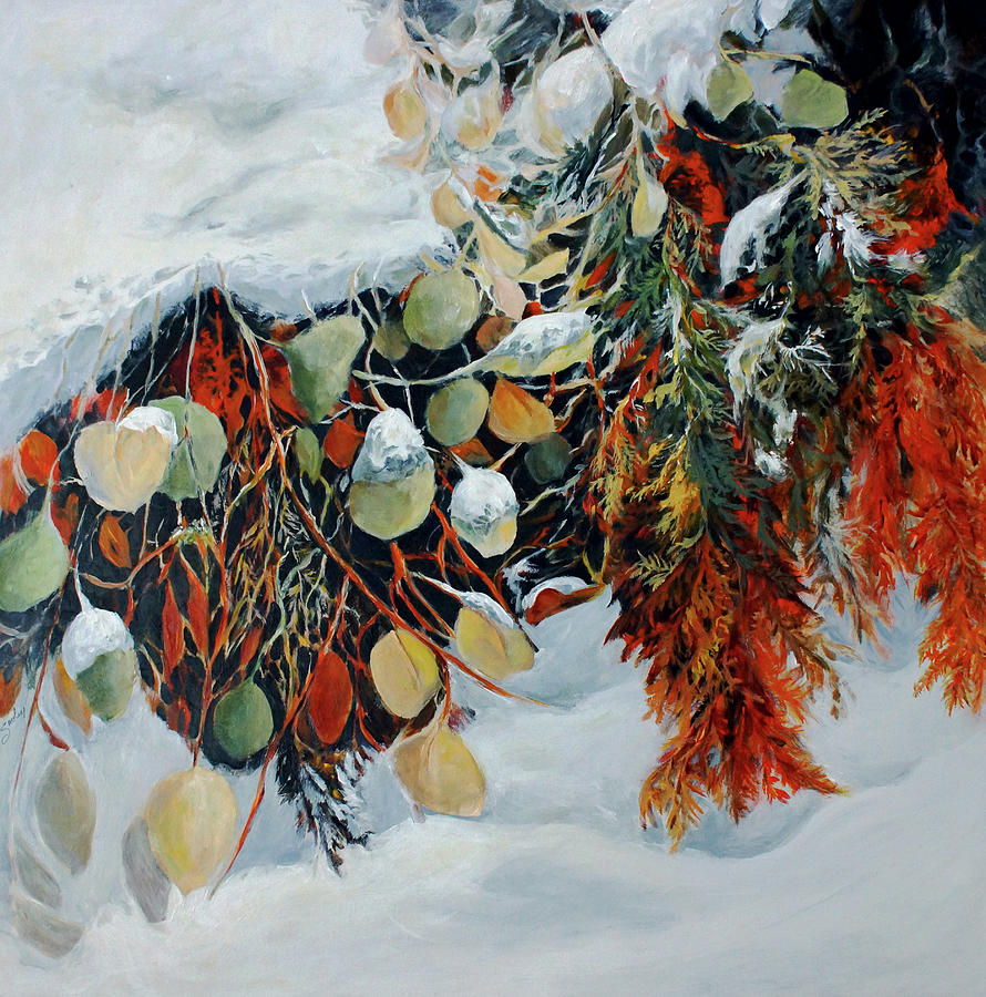 Winter Cedar and Friends Painting by Jo Smoley