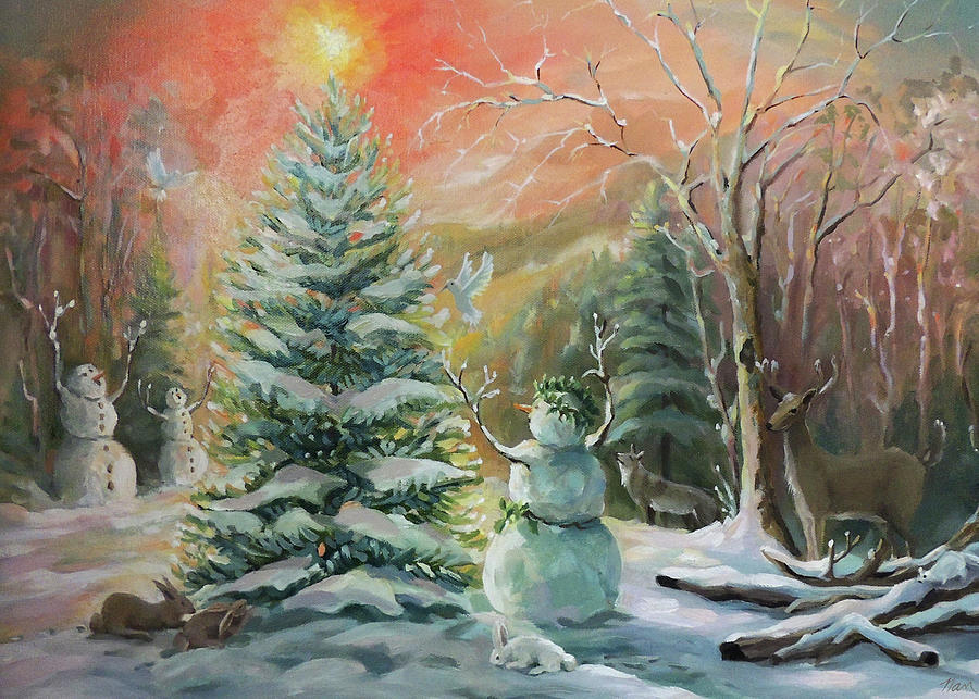 Winter Celebration Card Painting by Nancy Griswold