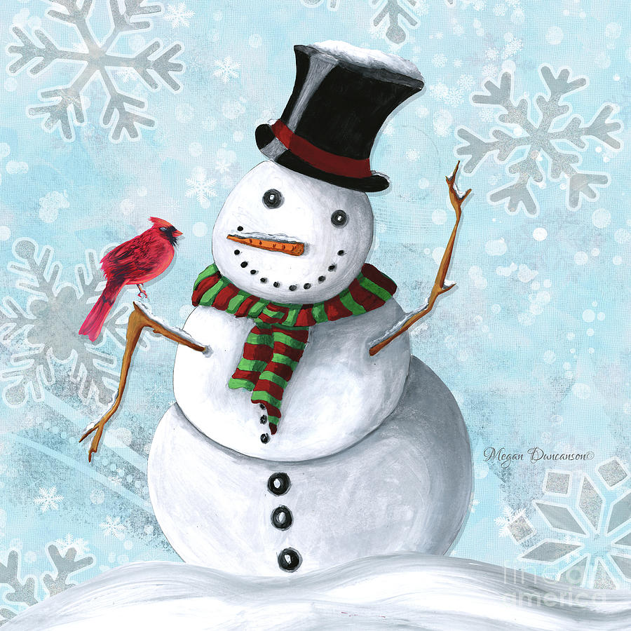 Winter Cheer I Snowman Original Fun, Cheery, Christmas Art By Meganaroon Mixed Media