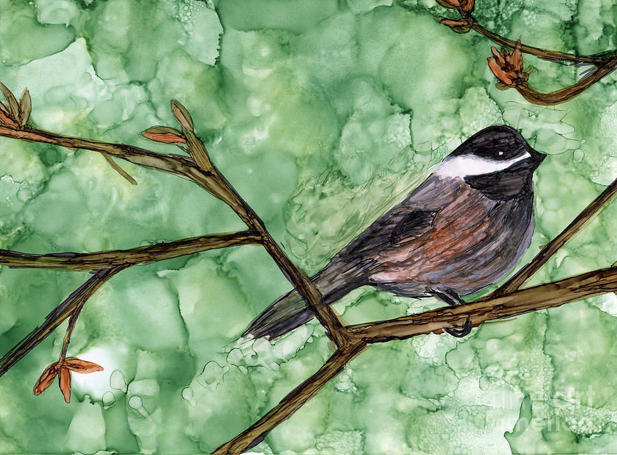 Winter Chickadee Painting by Julie Greene-Graham