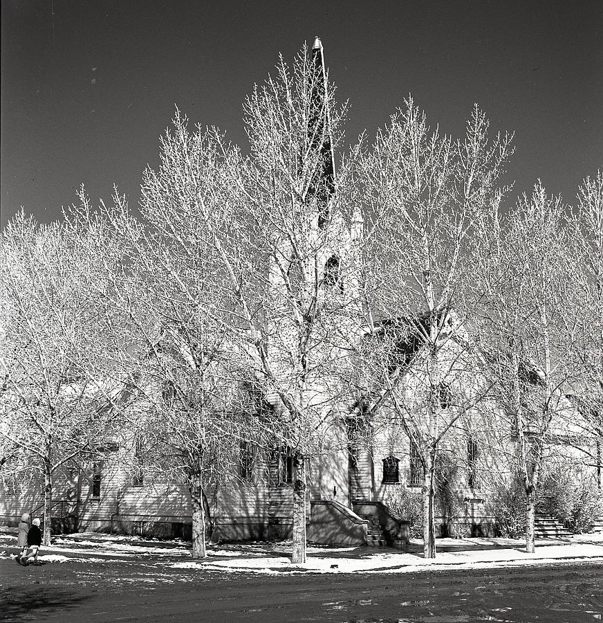 Winter Church in Claresholm Alberta 1940 Photograph by Lawrence Christopher