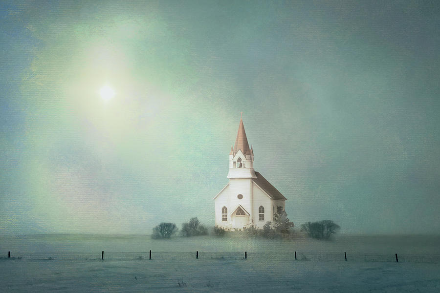 Architecture Mixed Media - Winter Church on the Prairie by Patti Deters