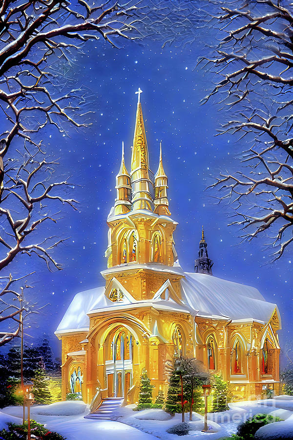 Winter Church Scene #3 Digital Art by Elaine Manley