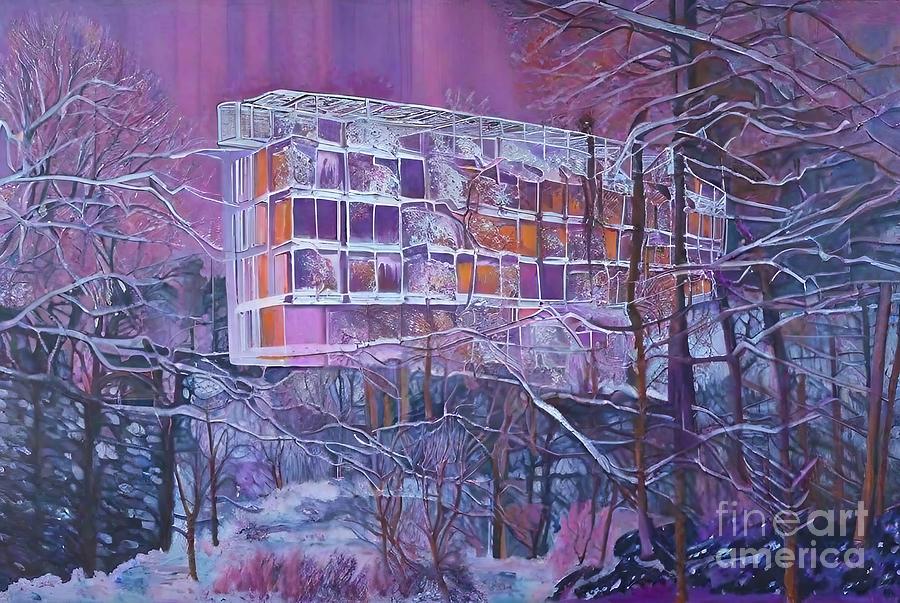 Winter Painting - Winter city lights hallow Painting pink winter city color contemporary art now artist landscape painting now landscape lights academgorodok apartment architecture art artwork back build construction by N Akkash