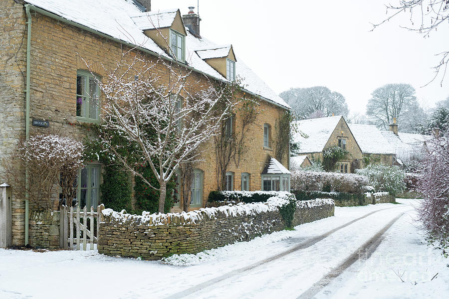 Winter Cotswold Cottages in Upper Slaughter Photograph by Tim Gainey