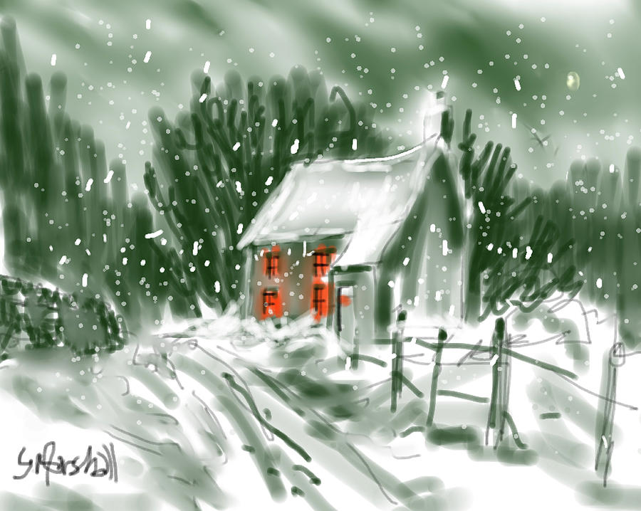 Winter Cottage Sketch Painting by Glenn Marshall