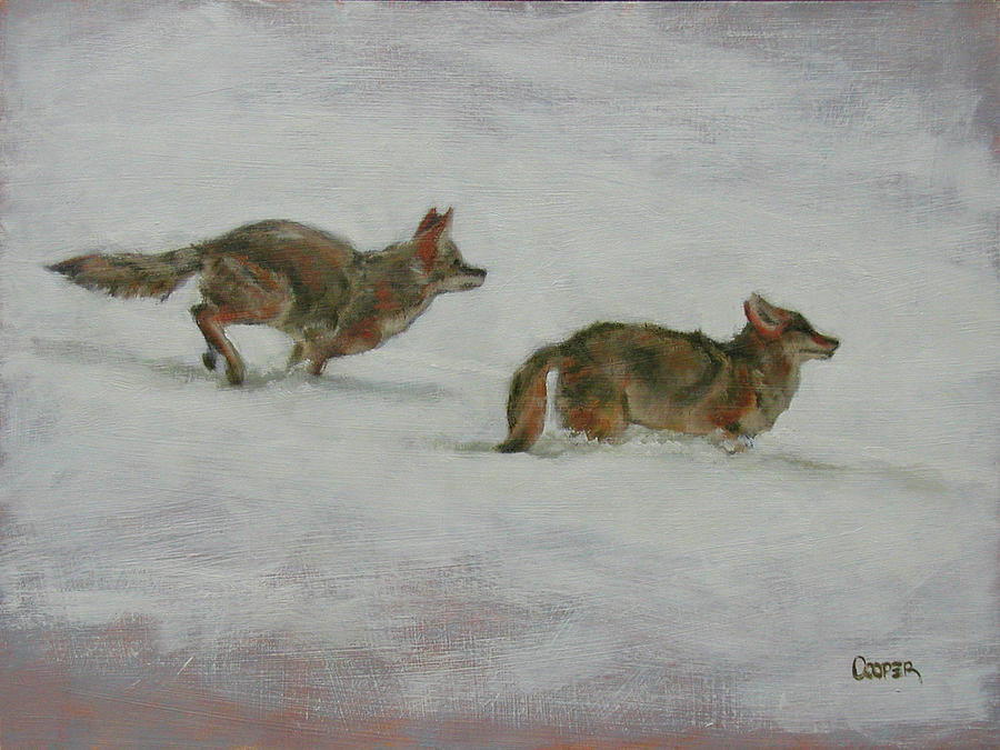 Winter coyotes Painting by Todd Cooper