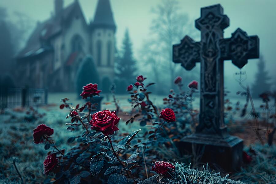 Winter Cross And Roses Photograph