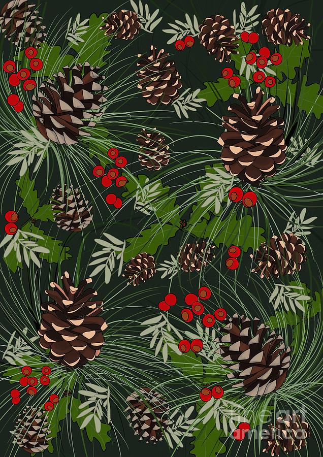 Winter Decoration with Pine cones Drawing by Lidija Ivanek - SiLa