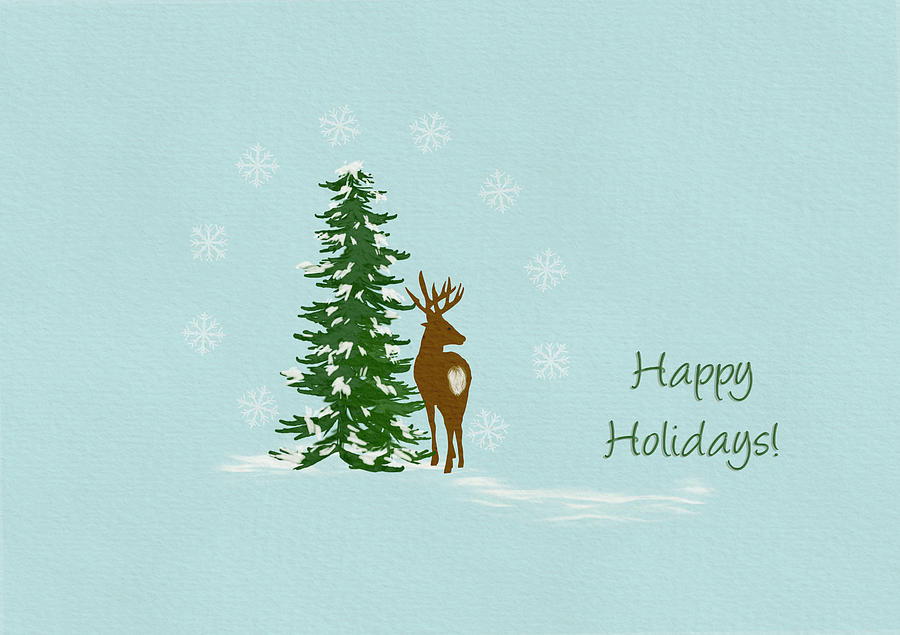 Winter Deer Silhouette - Happy Holidays Digital Art by Patti Deters