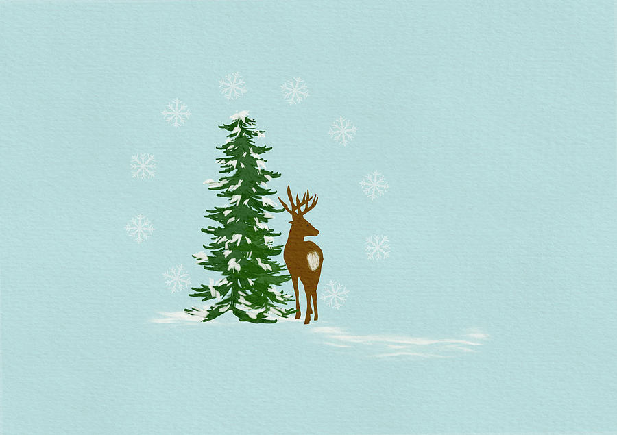 Winter Deer Silhouette on Canvas Digital Art by Patti Deters