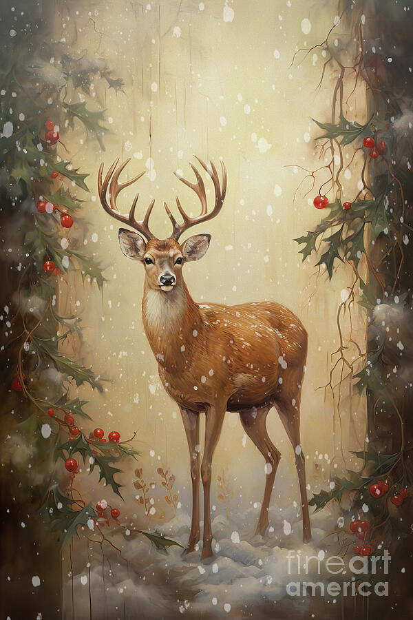 Winter Deer Painting by Tina LeCour Winter Deer Painting by Tina LeCour