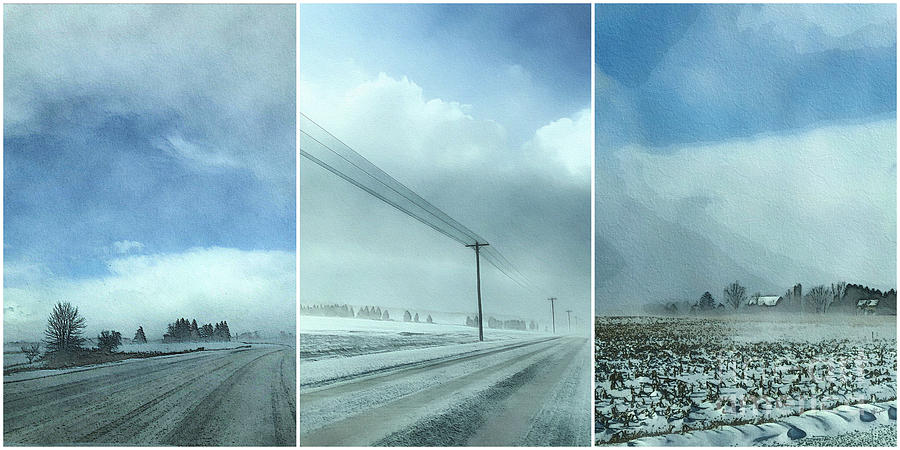 Winter Drive Triptych  Digital Art by Diana Rajala