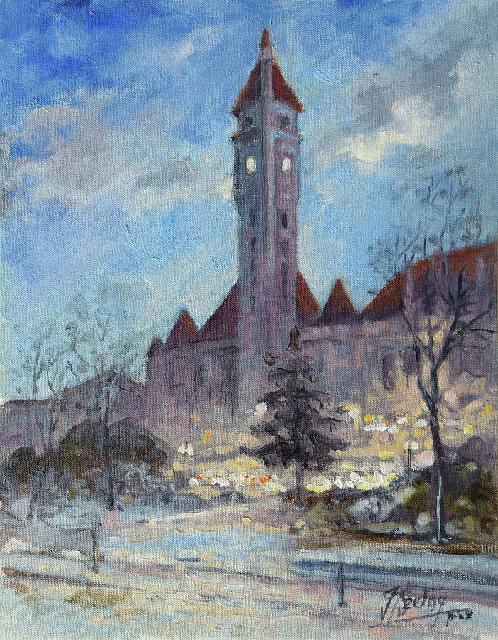 Winter dusk - Union Station Painting by Irek Szelag