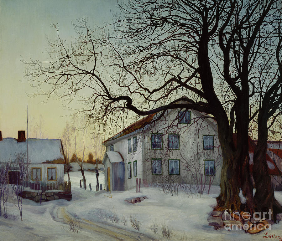 Winter evening, 1909 Painting by O Vaering by Harald Sohlberg