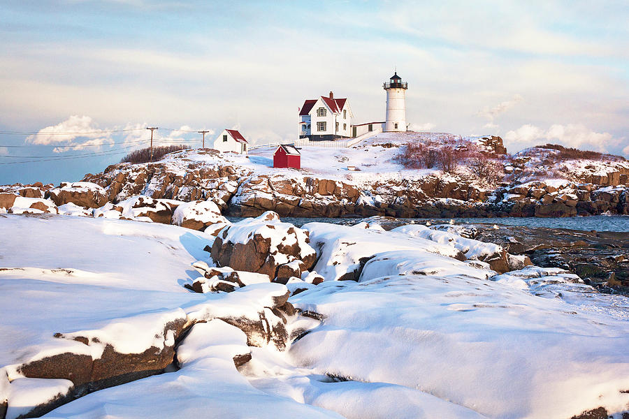 Winter Evening at Nubble Lighthouse Photograph by Eric Gendron