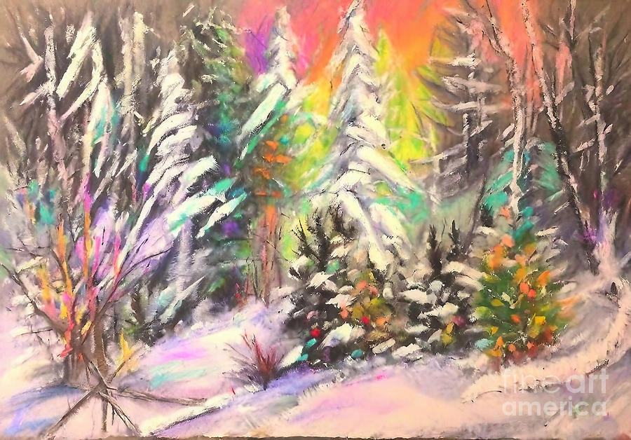 Winter Painting - winter evening Painting pastel realism winter impressio evening  by N Akkash