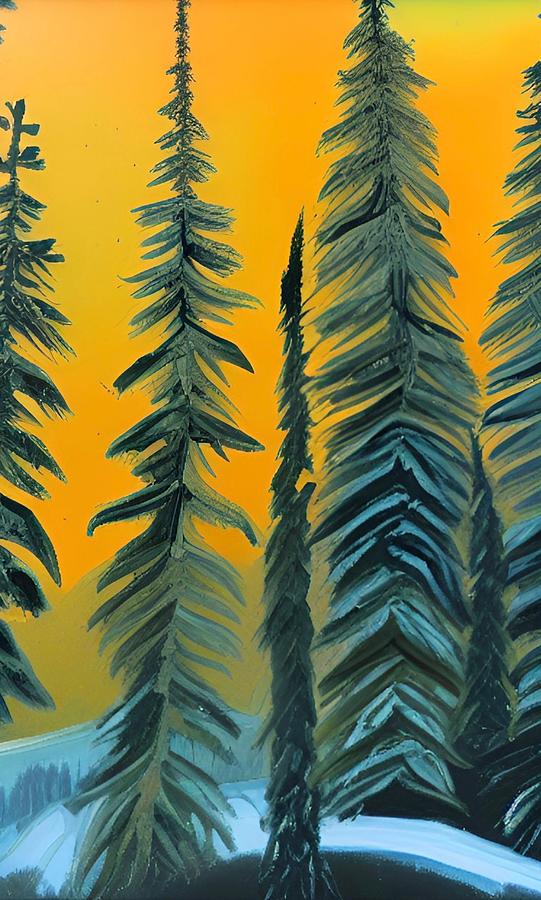 Winter Evergreens at Daybreak Painting by Bonnie Bruno