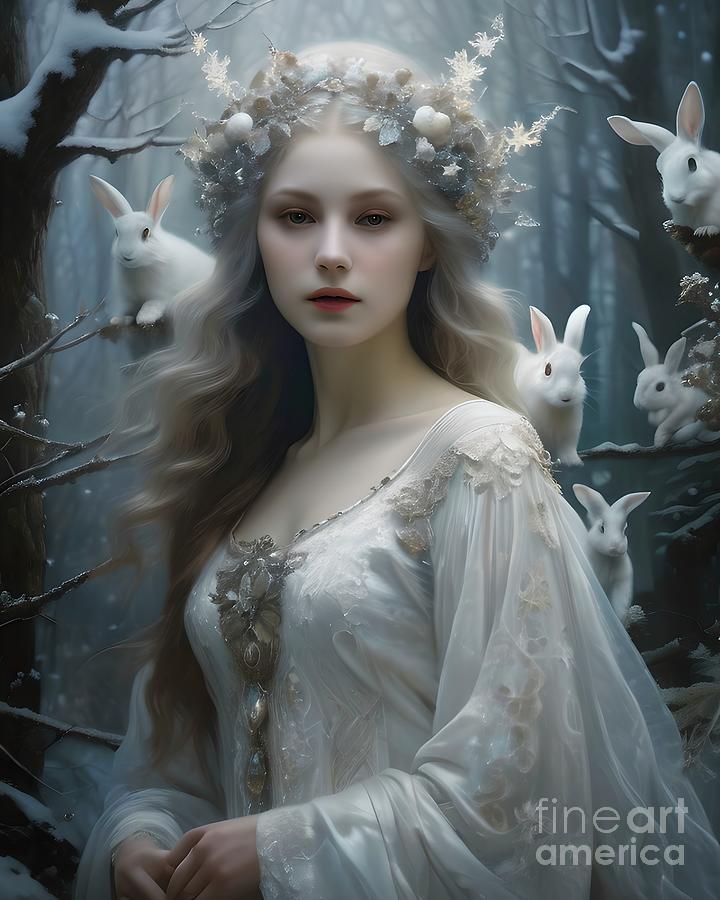 Winter Fairy and the Magic Rabbits Digital Art by Mary Machare