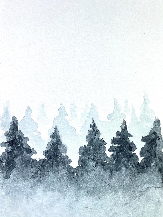 Winter Fog in Fir Forest Painting by Masha Batkova