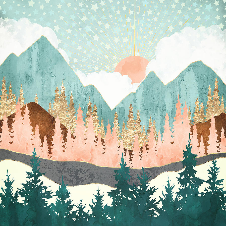 Winter Digital Art - Winter Forest Vista by Spacefrog Designs