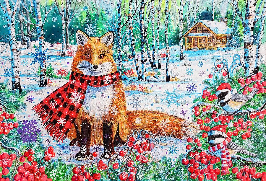 Winter Fox and Scarf Painting by Diane Phalen