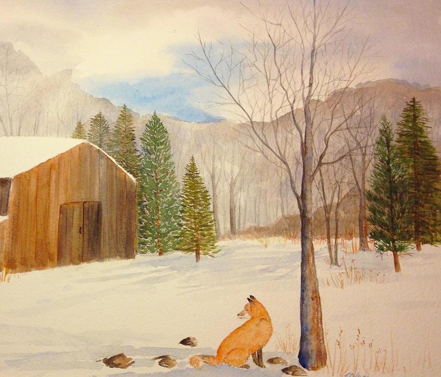 Winter Fox Painting by Denise Van Deroef