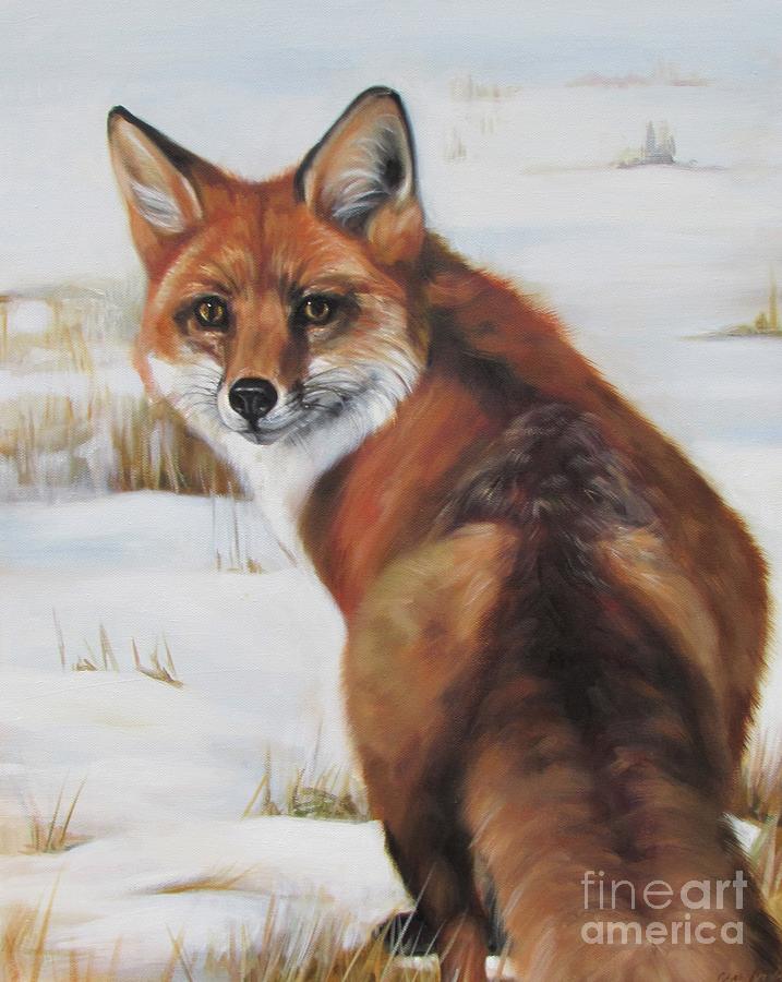 Winter Fox Painting by Janet  Crawford