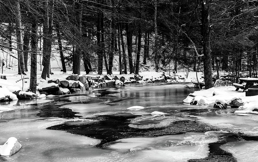 Winter Frozen River in BNW Photograph by Michael Saunders