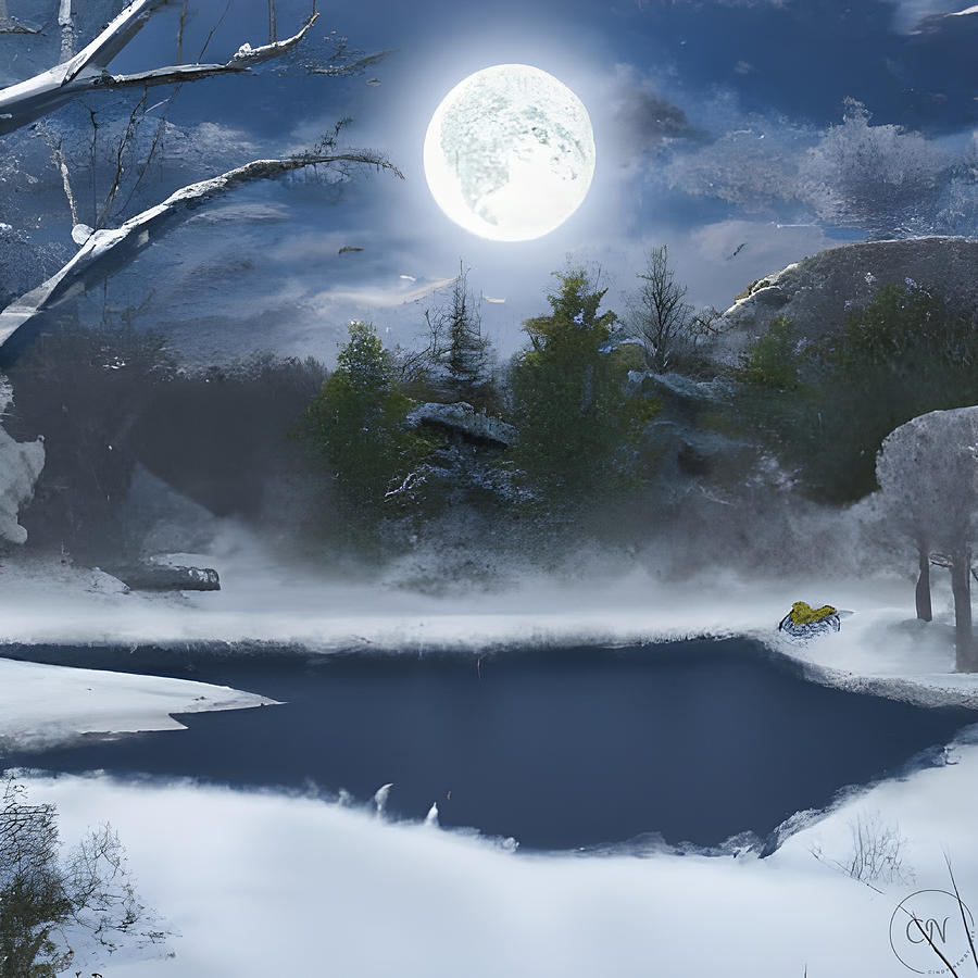 Winter Full Moon Digital Art by Cindys Creative Corner