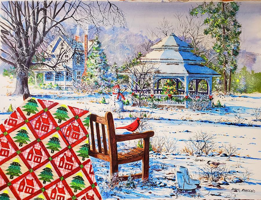Winter Gazebo Painting by Diane Phalen