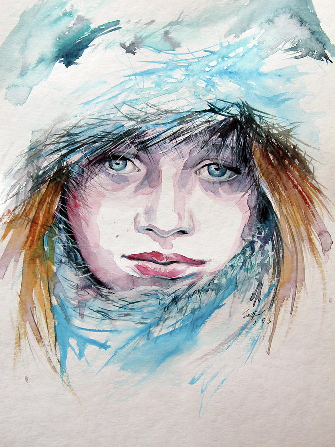 Winter Painting - Winter girl by Kovacs Anna Brigitta
