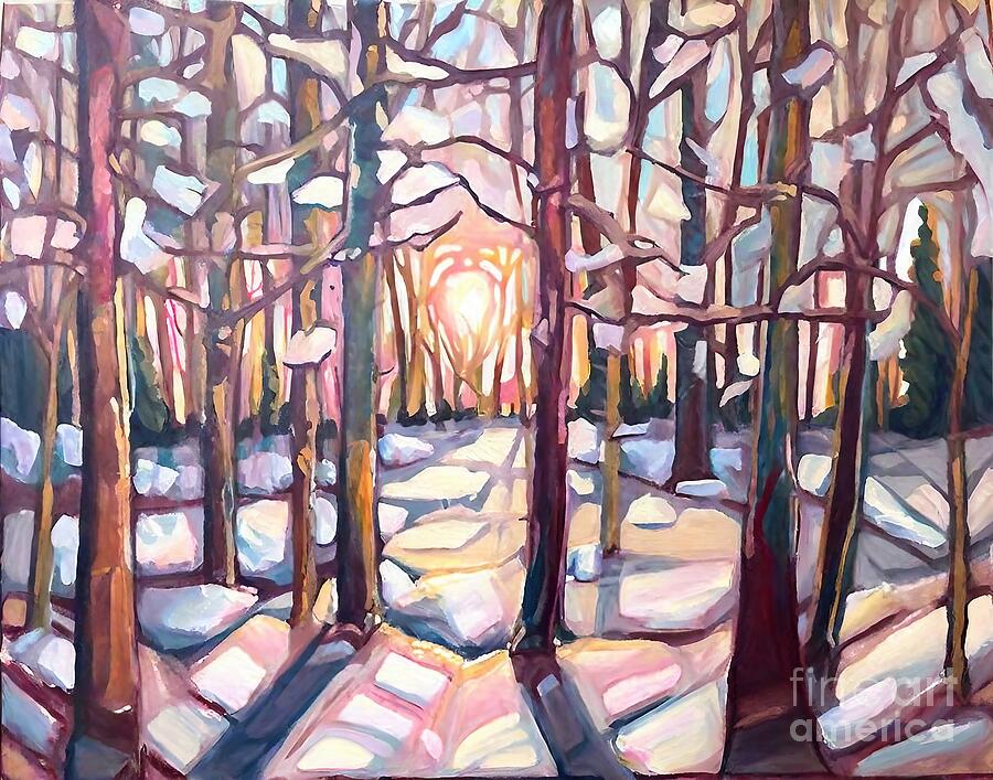 Tree Painting - Winter Glory Painting Canadian Landscape Forest sunrise Trees winter snow sunset painting art artist artistic artwork branch canvas cold colorful culture day drawing environment forest freeze frost by N Akkash