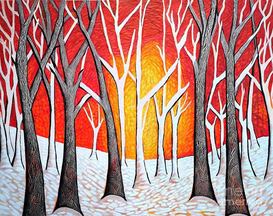 Landscape Painting - Winter Glow ORIGINAL ACRYLIC PAINTING 8 x 10 christmas xmas hanu by N Akkash