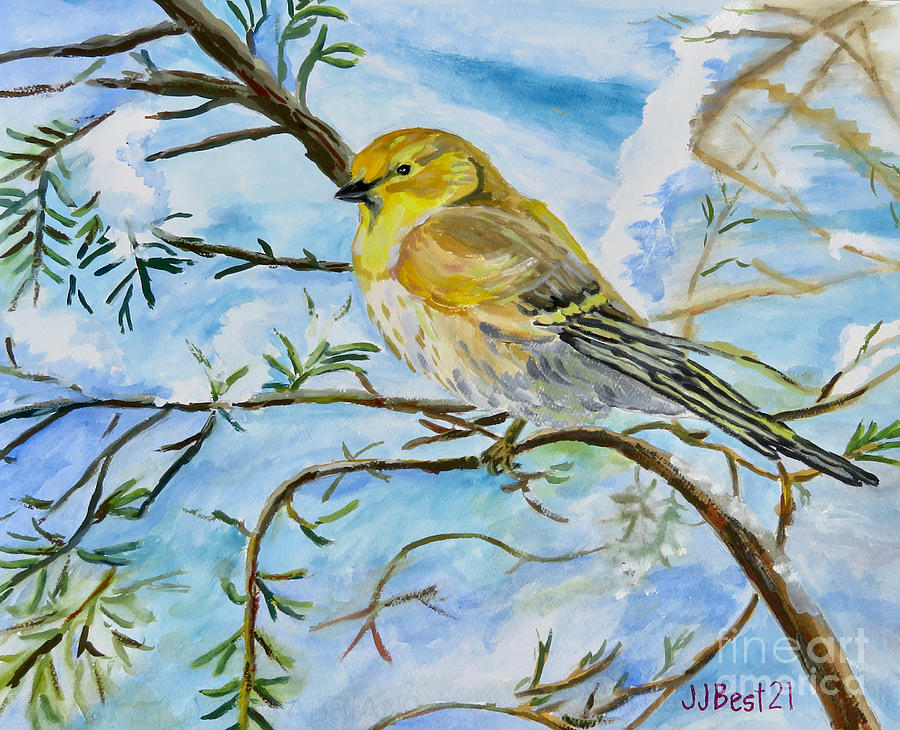 Winter Goldfinch Painting by Janice Best