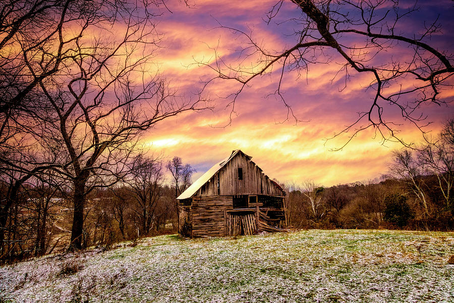 Winter Golds over the Barn Photograph by Debra and Dave Vanderlaan