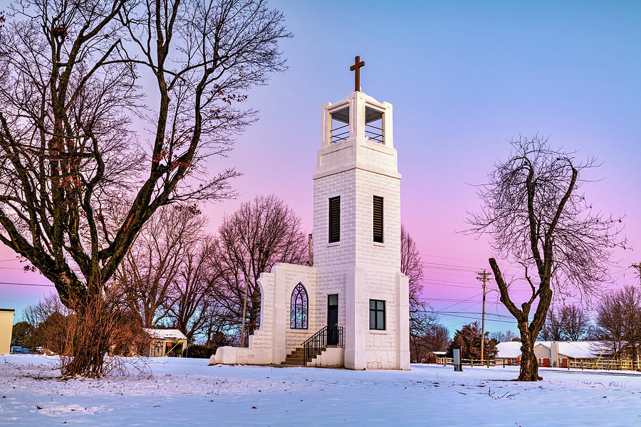 Winter Grace - The Tontitown Bell Tower In A Purple And Blue Dawn Photograph by Gregory Ballos
