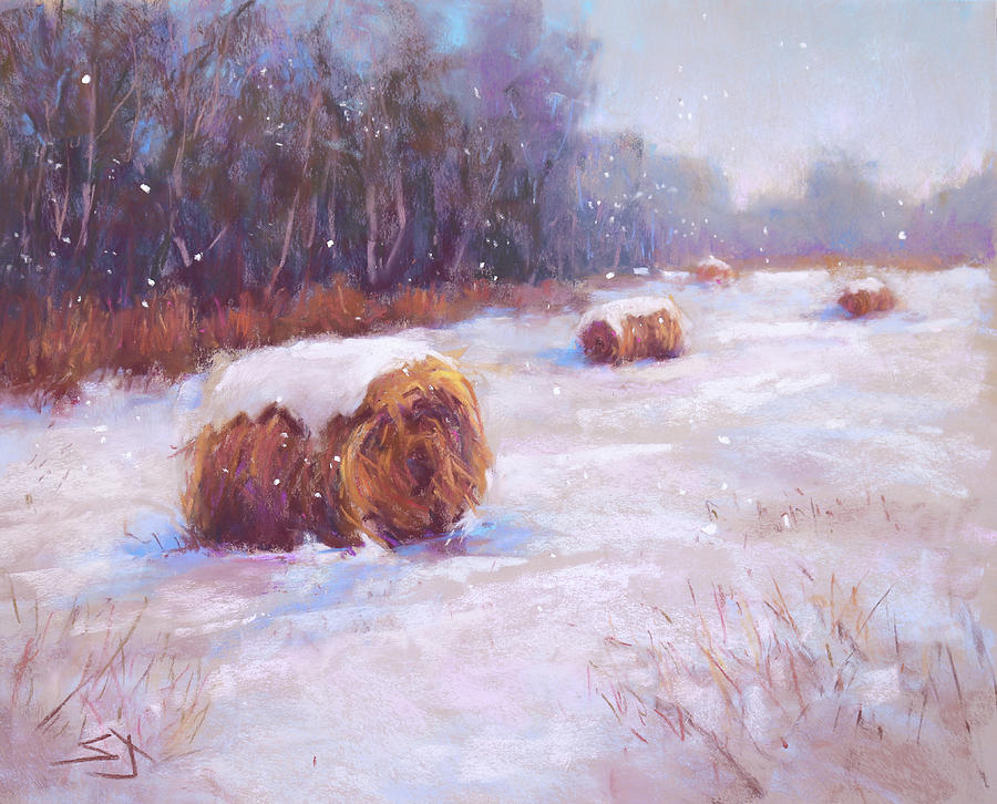 Winter Hay Bales Painting by Susan Jenkins