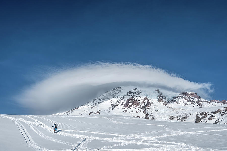Winter hiker at Mount Rainier Photograph by Philip Cho