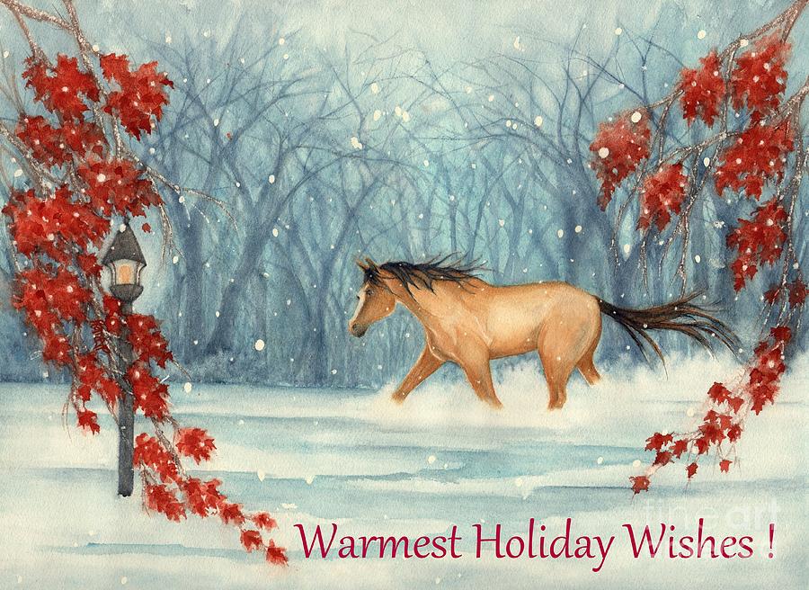 Winter Holiday Horse through the Snow  Painting by Janine Riley