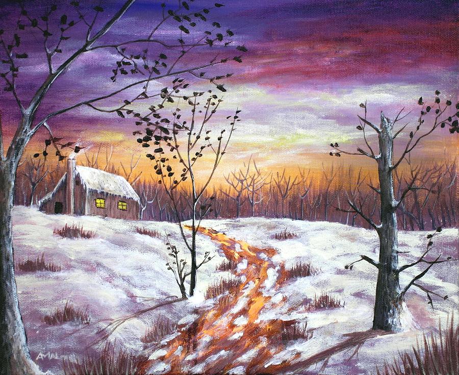 Winter House Painting by Anastasiya Malakhova