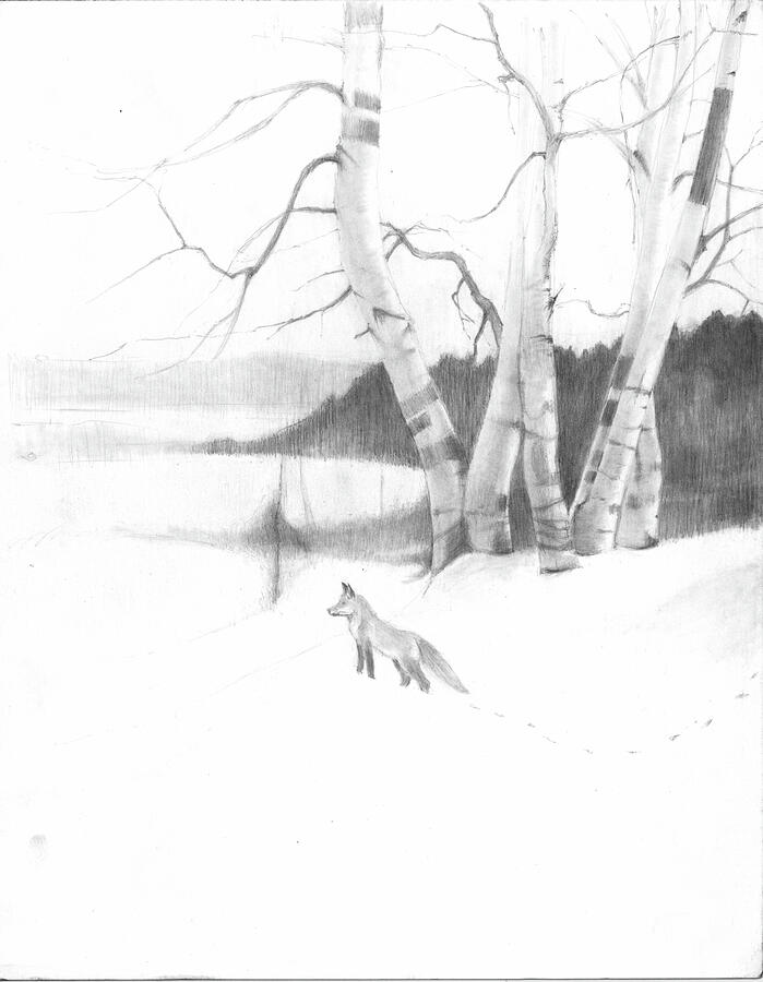 Winter Hunt Drawing by Joel Keener Winter Hunt Drawing by Joel Keener