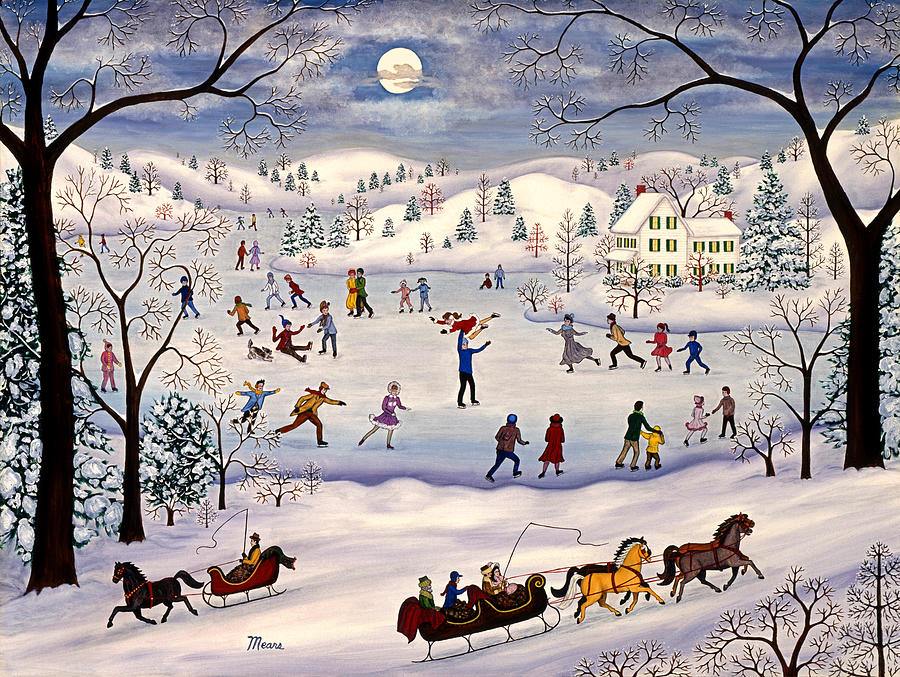 Landscape Painting - Winter Ice Skating by Linda Mears