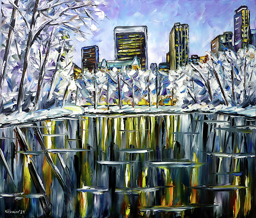 Winter In Central Park Painting by Mirek Kuzniar